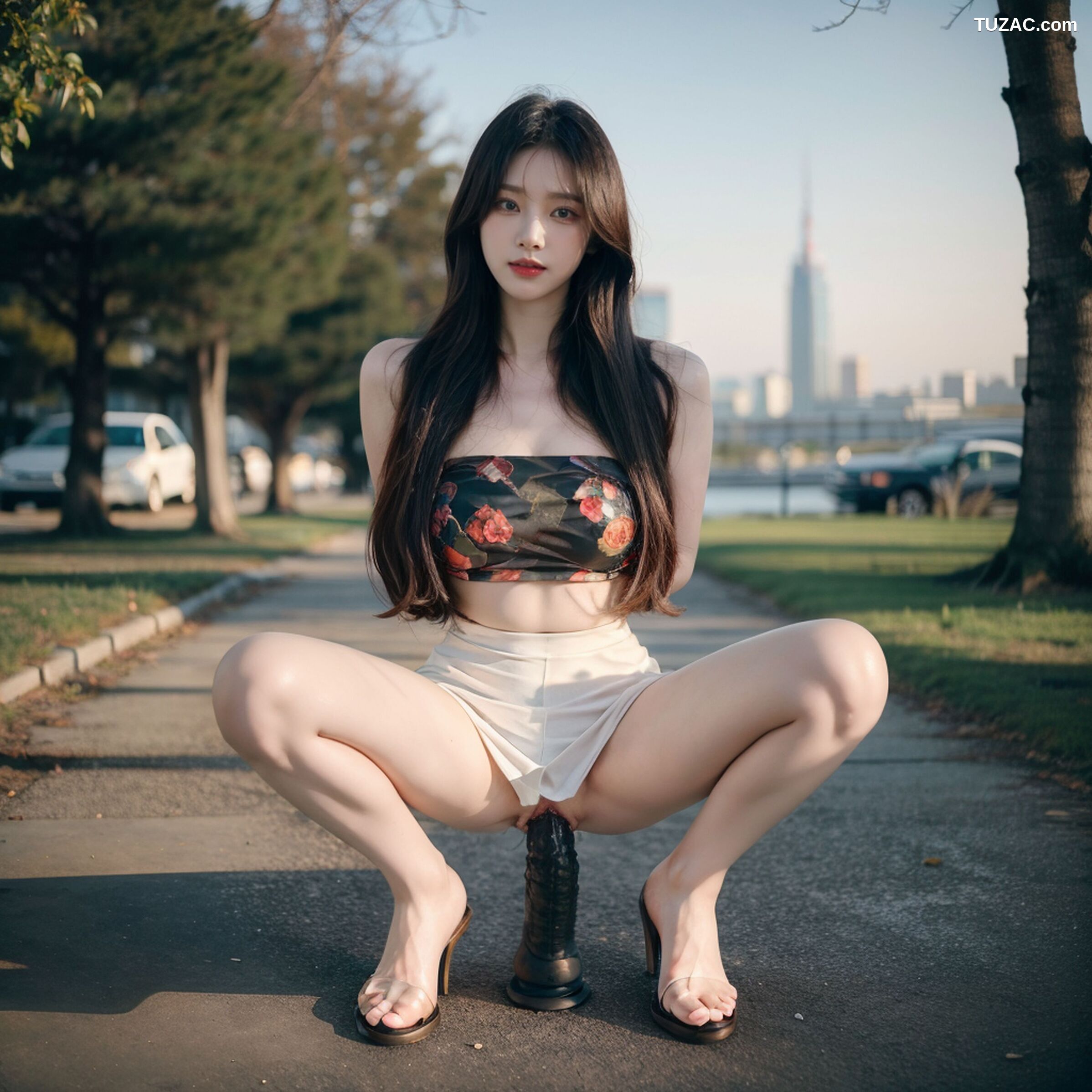 AI美女-拟实-抹胸黑短裙美女街拍
