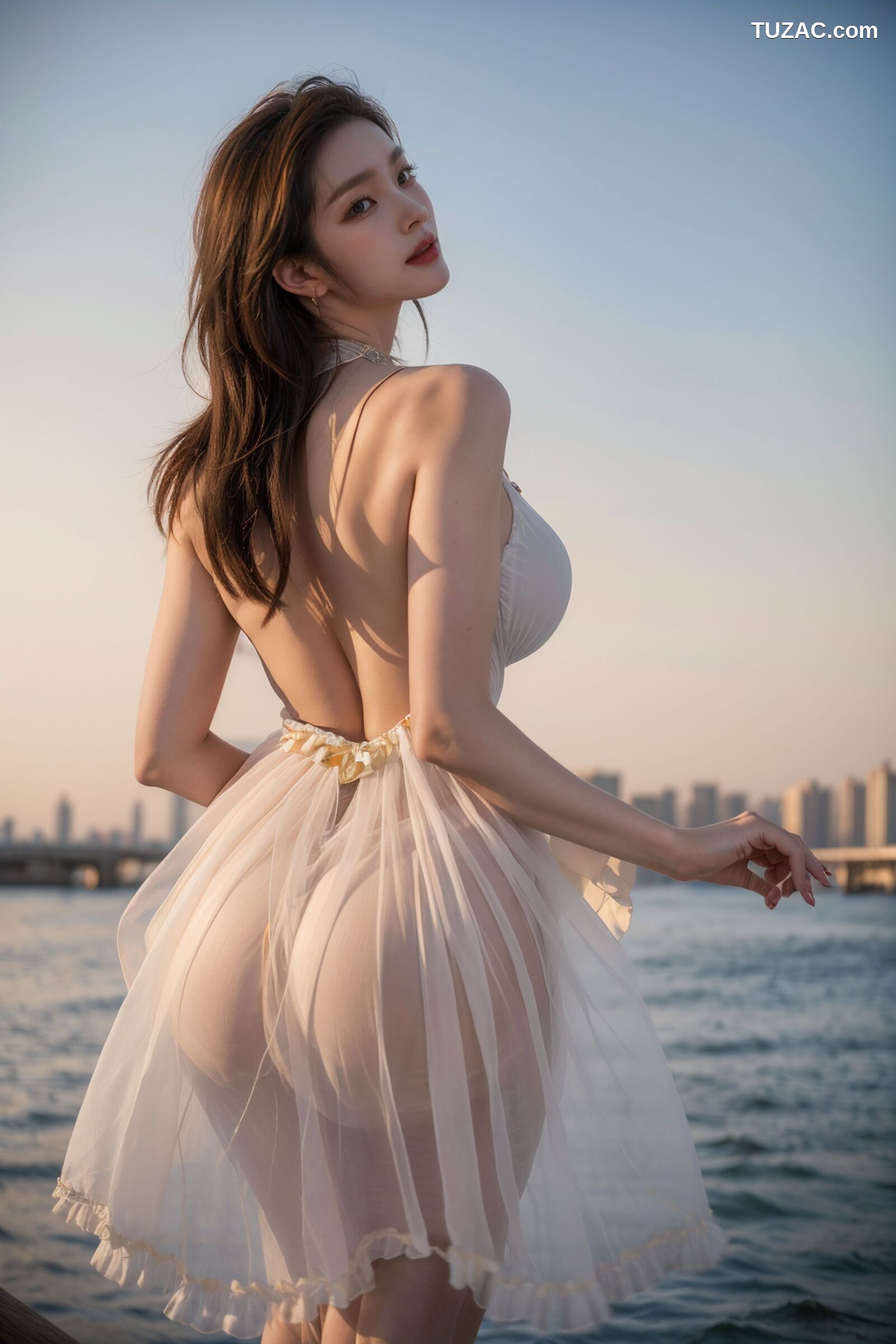 AI美女-超写实-海边城市街拍白色水手纱裙-18禁
