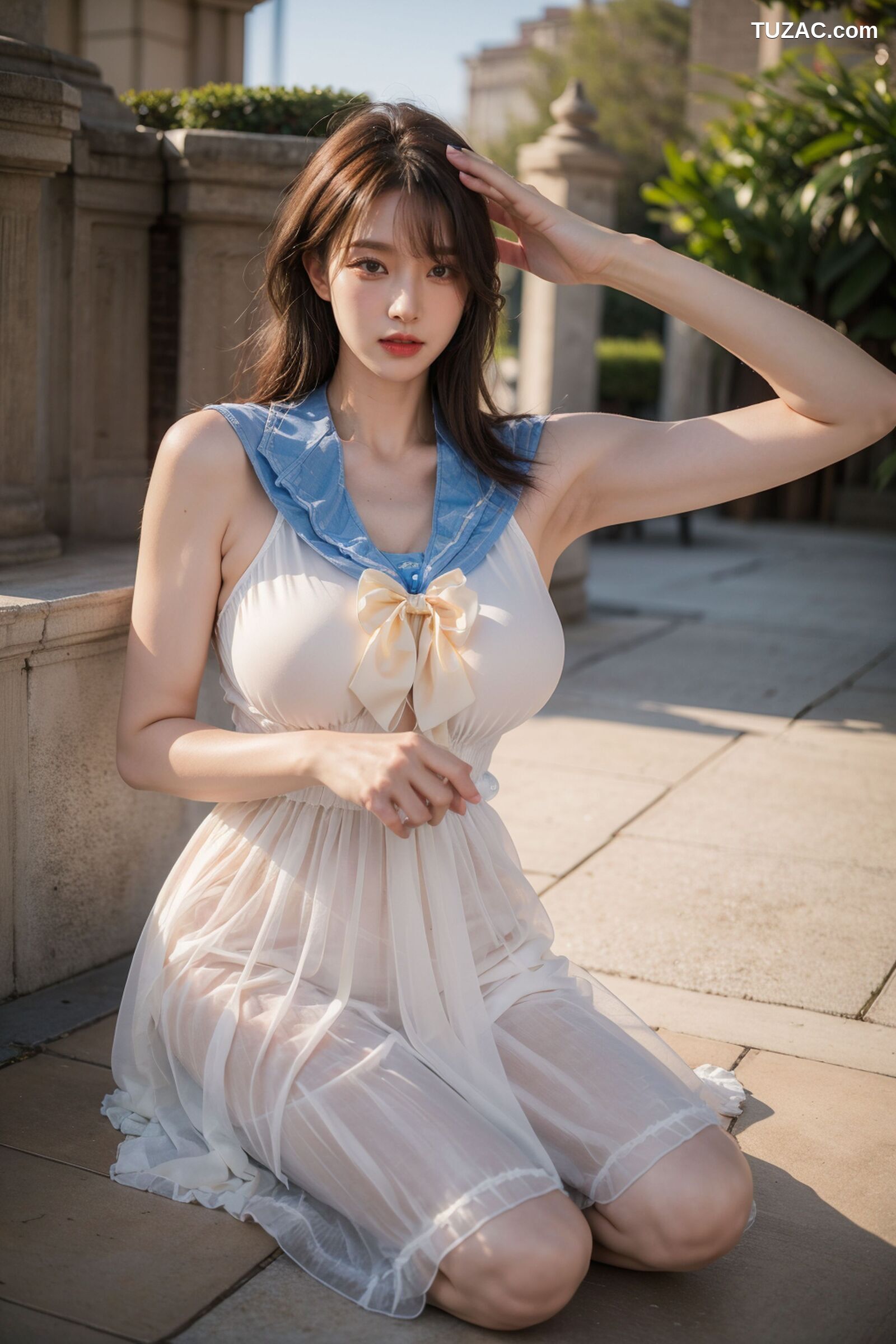 AI美女-超写实-海边城市街拍白色水手纱裙-18禁