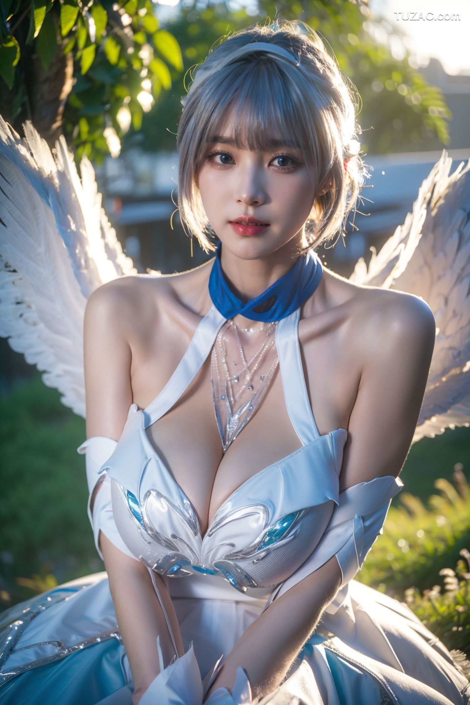 AI美女-拟实-挥着翅膀的天使-公园户外