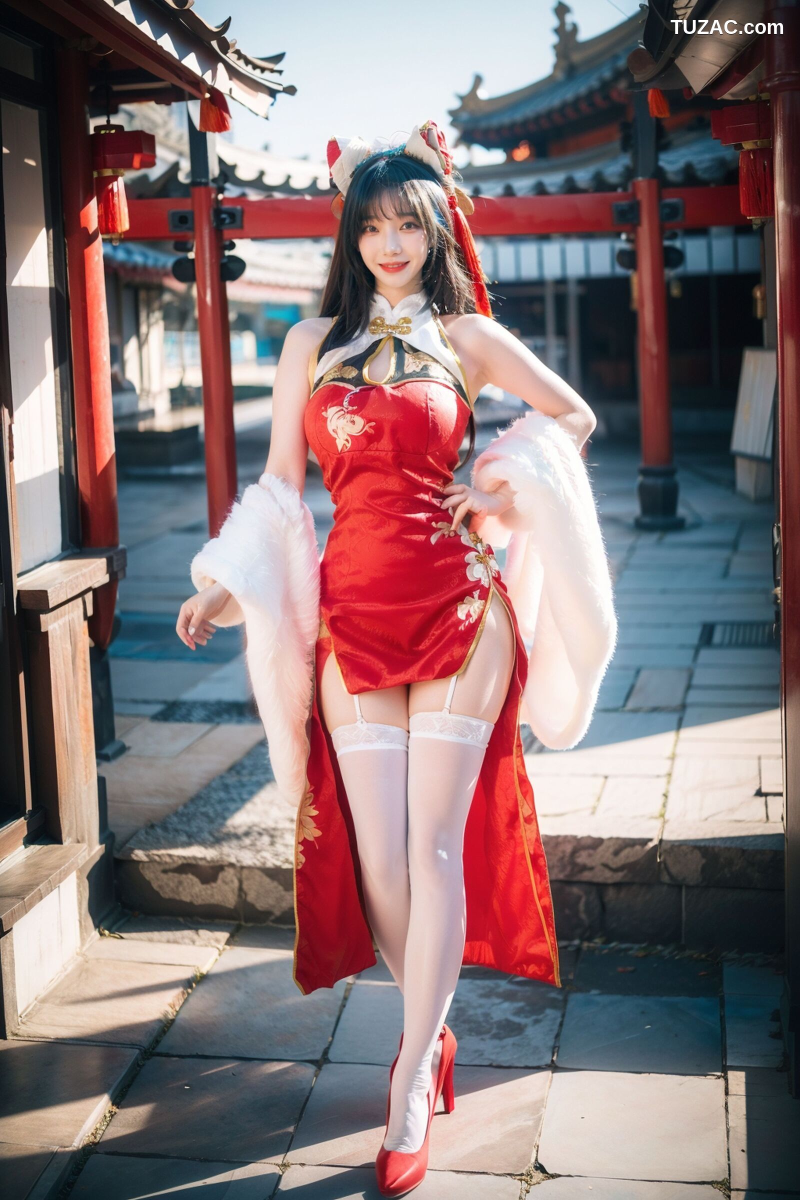 AI美女-拟实-红旗袍猫耳cos