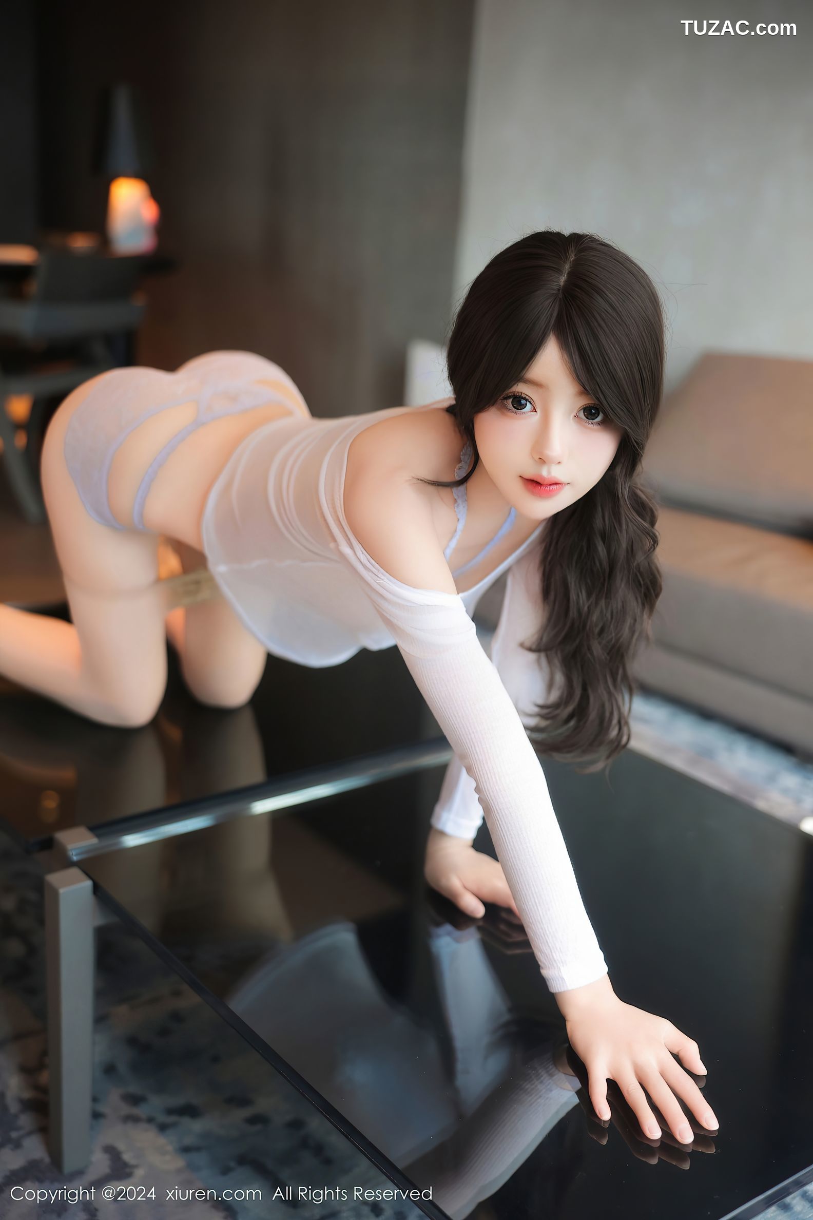 XiuRen秀人网-9524-桃妖夭-白T灰黑牛仔裤情趣白蕾丝爆乳-2024.11.29