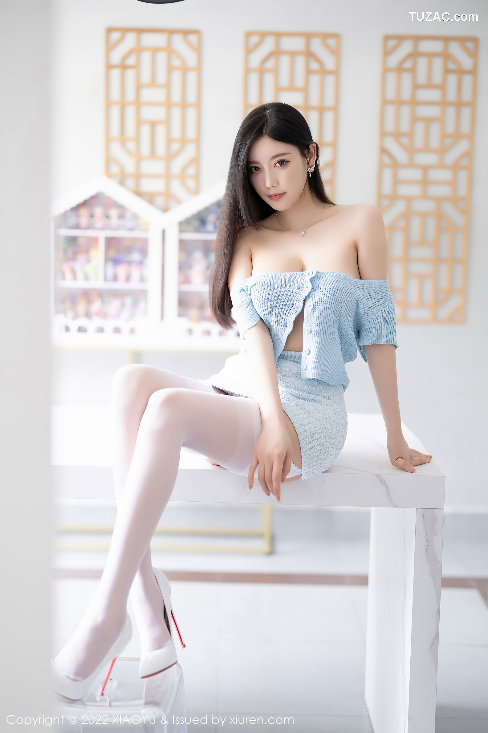XiaoYu语画界-791-杨晨晨Yome-端午节主题淡蓝色收身衣白丝吊带袜-2022.06.02